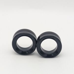 Pair of Double Flare Black Tunnels Plugs Gauges, Size 1 inch (25mm)